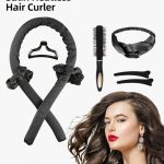 رويس أداة تجعيد الشعر بدون حرارة من الساتان، حلقة تجعيد الشعر بدون حرارة مكونة من 8 قطع مع أشرطة للشعر ومشابك وحزام غسيل الوجه ومشط وأدوات تجعيد الشعر للنساء ذوات الشعر الطويل، مجموعة أدوات تصفيف الشعر