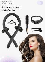رويس أداة تجعيد الشعر بدون حرارة من الساتان، حلقة تجعيد الشعر بدون حرارة مكونة من 8 قطع مع أشرطة للشعر ومشابك وحزام غسيل الوجه ومشط وأدوات تجعيد الشعر للنساء ذوات الشعر الطويل، مجموعة أدوات تصفيف الشعر