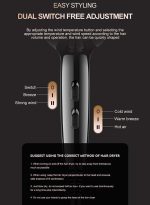 ⁦صورة العالمة مجفف شعر أيوني 6 في 1، مجفف شعر محترف للصالون بقوة 2200 واط ومحرك AC للتجفيف السريع مع 2 سرعة و 3 إعداد حرارة، مزود بموزع الهواء والوحدة ومكثف التركيز للشعر المجعد والمستقيم، ومشط.⁩ - الصورة ⁦10⁩