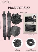 ⁦رويس مجموعة مكونة من 4 قطع من مجعد الشعر الخالي من الحرارة من الساتان، بكرات شعر لتجعيد الشعر بدون حرارة مع أغطية للشعر، وحزام رأس ناعم لتجعيد الشعر الطويل، ومجموعة للنوم طوال الليل (أسود)⁩ - الصورة ⁦4⁩