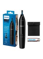 فيليبس ماكينة تشذيب الأنف والاذن NT1650/16 من Philips | تشذيب لطيف لشعر الأنف والأذن | نظام حماية مانع للشد | للاستخدام الرطب والجاف، قابلة للغسل بالكامل، مع بطارية AA مرفقة أسود