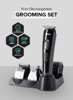 ⁦جيباس مجموعة العناية القابلة لإعادة الشحن 11 في 1، ماكينة تشذيب الشعر/الخبز/الأنف/الأذن/الجسم | 5 رؤوس قابلة للتغيير | بطارية ليثيوم أيون | 60 دقيقة وقت العمل | شاشة LED | 4 أمشاط مرفقة أسود/فضي أسود/فضي⁩ - الصورة ⁦2⁩