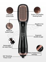 ⁦بيستيس  مجفف شعر احترافي 3 في 1 بقوة 1200 واط، سيراميك، 3 إعدادات للحرارة/سرعتين، مجفف شعر ومصفف شعر بخطوة واحدة - أسود⁩ - الصورة ⁦2⁩