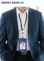 رويس حافظة محفظة جلدية لحمل بطاقات الهوية للجنسين مع حبل / حزام إضافي بكرة شارة قابلة للسحب وفتحة 3 بطاقات للعمل / المدرسة أزرق ملكي