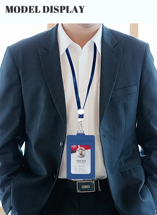 3d5c33bf-843b-4071-b26e-470a69ed0f12.jpg رويس حافظة محفظة جلدية لحمل بطاقات الهوية للجنسين مع حبل / حزام إضافي بكرة شارة قابلة للسحب وفتحة 3 بطاقات للعمل / المدرسة أزرق ملكي - الصورة 1