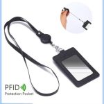 رويس حافظة محفظة جلدية لحمل بطاقات الهوية للجنسين مع حبل / حزام إضافي بكرة شارة قابلة للسحب و 3 فتحات لبطاقات العمل / المدرسة أسود