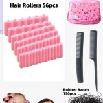 رويس 56 قطعة من لفافات الشعر بالإسفنج الناعمة لتجعيد الشعر أثناء النوم بأحجام متنوعة، أداة تجعيد الشعر المرنة مع مشط ذيل مدبب ومشط مزدوج الأطراف لتصفيف الشعر بنفسك