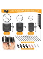 خاجول 39 قطعة من بكرات تجعيد الشعر مع مشابك، بكرة شعر سوداء مع ، بكرة شعر جامبو مع 12 قطعة مشابك على شكل منقار البطة للشعر الطويل والمتوسط والقصير الكثيف الكثيف - Image 3