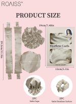 رويس مجموعة مكونة من 4 قطع من مجعد الشعر الخالي من الحرارة من الساتان، بكرات شعر لتجعيد الشعر بدون حرارة مع أغطية للشعر، وحزام رأس ناعم لتجعيد الشعر الطويل، ومجموعة للنوم طوال الليل (بيج) - Image 4