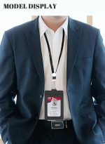 ⁦رويس حافظة محفظة جلدية لحمل بطاقات الهوية للجنسين مع حبل / حزام إضافي بكرة شارة قابلة للسحب و 3 فتحات لبطاقات العمل / المدرسة أسود⁩ - الصورة ⁦2⁩