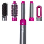 [ترقية] مجموعة مشط ساخن لفرشاة مجفف الشعر 5 في 1 بقدرة 1000 وات لتجعيد الشعر بالهواء الساخن وأداة تصفيف الشعر ومشط فرشاة تجعيد مناسبة لأنواع شعر النساء