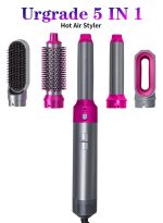 [ترقية] مجموعة مشط ساخن لفرشاة مجفف الشعر 5 في 1 بقدرة 1000 وات لتجعيد الشعر بالهواء الساخن وأداة تصفيف الشعر ومشط فرشاة تجعيد مناسبة لأنواع شعر النساء