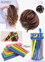 رويس 42 قطعة من أعواد تجعيد الشعر المرنة، 7 أحجام من أعواد تجعيد الشعر بدون حرارة، بكرات الشعر المرنة من الإسفنج للاستخدام أثناء النوم مع غطاء للشعر لتصفيف شعر النساء