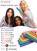 رويس 42 قطعة من أعواد تجعيد الشعر المرنة، 7 أحجام من أعواد تجعيد الشعر بدون حرارة، بكرات الشعر المرنة من الإسفنج للاستخدام أثناء النوم مع غطاء للشعر لتصفيف شعر النساء - Image 5