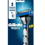 شفرة حلاقة ماش 3 تربو ثلاثية الأبعاد بمقبض مع شفرتين إضافيتين فضي / أزرق