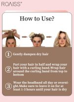 رويس مجموعة مكونة من 4 قطع من مجعد الشعر الخالي من الحرارة من الساتان، بكرات شعر لتجعيد الشعر بدون حرارة مع أغطية للشعر، وحزام رأس ناعم لتجعيد الشعر الطويل، ومجموعة للنوم طوال الليل (بيج) - Image 6