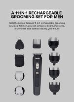 ⁦جيباس مجموعة العناية القابلة لإعادة الشحن 11 في 1، ماكينة تشذيب الشعر/الخبز/الأنف/الأذن/الجسم | 5 رؤوس قابلة للتغيير | بطارية ليثيوم أيون | 60 دقيقة وقت العمل | شاشة LED | 4 أمشاط مرفقة أسود/فضي أسود/فضي⁩ - الصورة ⁦3⁩
