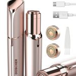 دوشر آلة إزالة شعر الوجه للنساء، جهاز إزالة الشعر غير مؤلم، ماكينة حلاقة كهربائية للشفاه والذقن والذراعين مع شحن USB، تتضمن رأسين بديلين