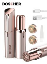 دوشر آلة إزالة شعر الوجه للنساء، جهاز إزالة الشعر غير مؤلم، ماكينة حلاقة كهربائية للشفاه والذقن والذراعين مع شحن USB، تتضمن رأسين بديلين