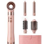 دوشر استشوار دوشر وأداة تصفيف احترافية بقوة 1500 واط (5 في 1)، يتميز بمكواة تجعيد الشعر، ومقاسين من أمشاط تكثيف الشعر، وثلاثة إعدادات لدرجة الحرارة، وإعداد هواء بارد بزر واحد، وضعف سرعة التجفيف.