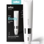 براون أداة تهذيب شعر الجسم الصغيرة براون BS1000 للاستخدام الجاف أو مع الماء مع مشط التهذيب، باللون الأبيض. أبيض