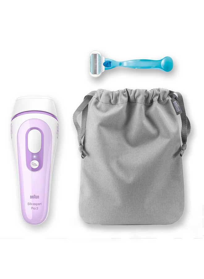 N29783711A_3.jpg براون ماكينة إزالة شعر بالليزر سيلك إكسبرت برو 3 آي بي إل للنساء مع ماكينة حلاقة فينوس وحقيبة فاخرة أبيض/أرجواني 500جرام - الصورة 1