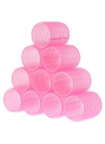 طقم بكرات شعر ذاتية الإمساك مكون من 10 قطع وردي