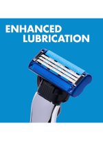 ⁦شفرة حلاقة ماش 3 تربو ثلاثية الأبعاد بمقبض مع شفرتين إضافيتين فضي / أزرق⁩ - الصورة ⁦5⁩