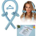 روك بو طقم أدوات بتصميم ربطات رأس لتجعيد الشعر دون حرارة مخصصة للشعر الطويل أزرق