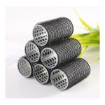 مجموعة بكرات لف شعر احترافية ذاتية الإغلاق من 6 قطع أسود