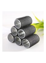 مجموعة بكرات لف شعر احترافية ذاتية الإغلاق من 6 قطع أسود