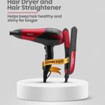 جيباس مجموعة مكونة من مجفف شعر وجهاز فرد الشعر أحمر وأسود