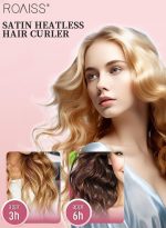 رويس مجموعة مكونة من 4 قطع من مجعد الشعر الخالي من الحرارة من الساتان، بكرات شعر لتجعيد الشعر بدون حرارة مع أغطية للشعر، وحزام رأس ناعم لتجعيد الشعر الطويل، ومجموعة للنوم طوال الليل (بيج) - Image 7