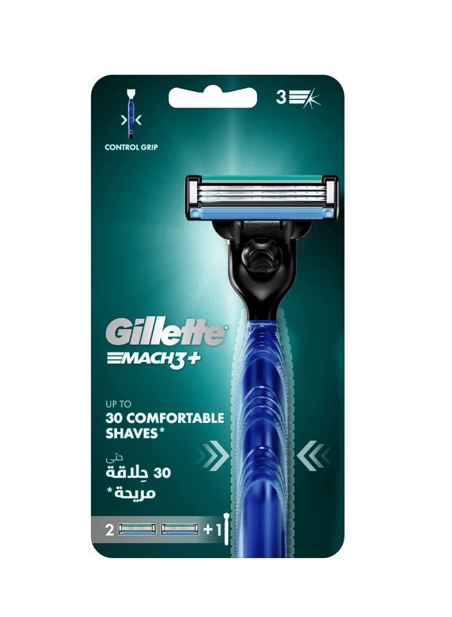 a817082b-52f5-479a-ab24-436109e949c2.jpg مقبض شفرة الحلاقة ماك 3 مع شفرتين أسود/فضي - الصورة 1