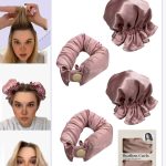 رويس مجموعة مكونة من 4 قطع من مجعد الشعر الخالي من الحرارة من الساتان، بكرات شعر لتجعيد الشعر بدون حرارة مع أغطية للشعر، وحزام رأس ناعم لتجعيد الشعر الطويل، ومجموعة للنوم طوال الليل (وردي)