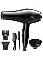 صورة العالمة مجفف شعر أيوني 6 في 1، مجفف شعر محترف للصالون بقوة 2200 واط ومحرك AC للتجفيف السريع مع 2 سرعة و 3 إعداد حرارة، مزود بموزع الهواء والوحدة ومكثف التركيز للشعر المجعد والمستقيم، ومشط.