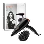 بيبي ليس مجفف شعر من بيبيليس بمحرك DC، بقوة 2200 واط، 3 إعدادات للحرارة وسرعتان مع زر الهواء البارد، بتقنية الأيونات لتقليل التجعد، تصميم خفيف ومريح باللون الأسود مع موزع هواء، موديل D570SDE – أسود أسود/ذهبي