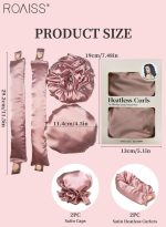 ⁦رويس مجموعة مكونة من 4 قطع من مجعد الشعر الخالي من الحرارة من الساتان، بكرات شعر لتجعيد الشعر بدون حرارة مع أغطية للشعر، وحزام رأس ناعم لتجعيد الشعر الطويل، ومجموعة للنوم طوال الليل (وردي)⁩ - الصورة ⁦4⁩