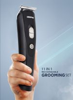 ⁦جيباس مجموعة العناية القابلة لإعادة الشحن 11 في 1، ماكينة تشذيب الشعر/الخبز/الأنف/الأذن/الجسم | 5 رؤوس قابلة للتغيير | بطارية ليثيوم أيون | 60 دقيقة وقت العمل | شاشة LED | 4 أمشاط مرفقة أسود/فضي أسود/فضي⁩ - الصورة ⁦7⁩