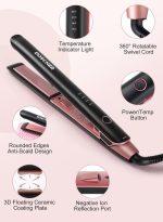 ⁦دوشر مملس فرد وتجعيد الشعر 2 في 1 مملس الشعر من السيراميك - 4 إعدادات للحرارة وتصل درجة حرارتها إلى 230 درجة مئوية مع وسادة سيليكون مقاومة للحرارة وقفازات⁩ - الصورة ⁦3⁩