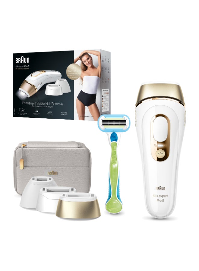 cee6fe45-104a-4287-8488-1ec85a010e3b.jpg براون سيلك اكسبرت برو 5 PL5257 لازالة الشعر بالنبض الضوئي أبيض/ذهبي - الصورة 1