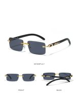 ⁦نظارات شمسية رجالية بدون إطار بتصميم معدني و خشبي عصري⁩ - الصورة ⁦2⁩