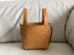 .Cargo picotin basket 18cm canvas and swift leather sesame color silver buckle
