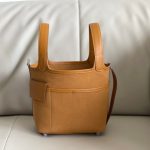 .Cargo picotin basket 18cm canvas and swift leather sesame color silver buckle