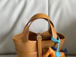 .Cargo picotin basket 18cm canvas and swift leather sesame color silver buckle - Image 5