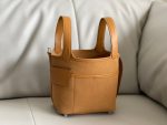 .Cargo picotin basket 18cm canvas and swift leather sesame color silver buckle - Image 2