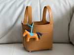 .Cargo picotin basket 18cm canvas and swift leather sesame color silver buckle - Image 6