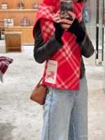 Check Wool Scarf Crayon red - Image 9