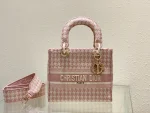 Five compartment embroidered pink bird check handbag Size:24cm