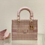 Five compartment embroidered pink bird check handbag Size:24cm